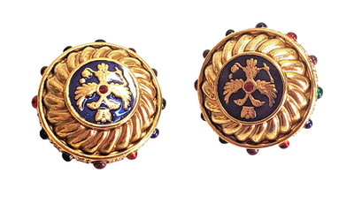 Joan Rivers Clip-on Earrings Gold Tone Russian Imperial Regal Eagle Shield