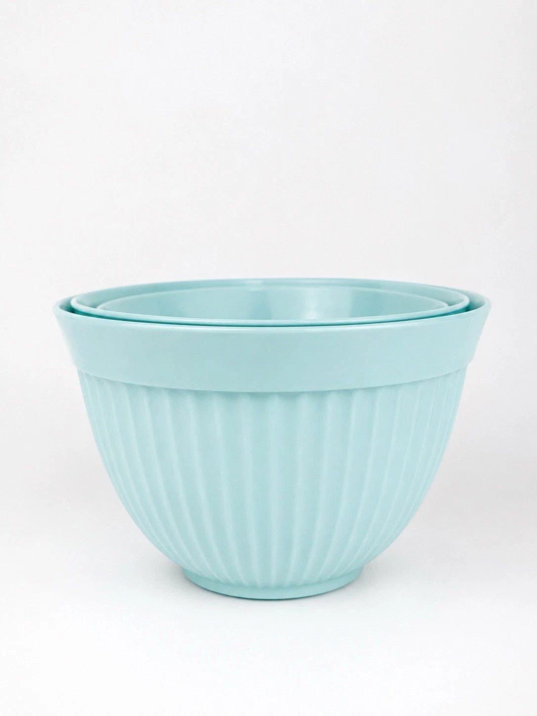 Cynthia Rowley Melamine Nesting Mixing Bowl Set Aqua Blue Ribbed 3pc