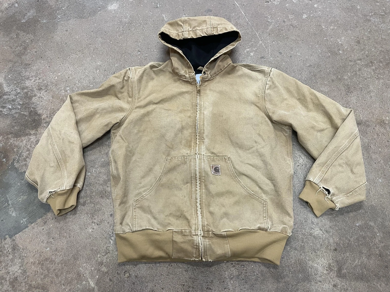 Carhartt Jacket Mens Medium Beige Duck J25 CML Hooded Canvas Bomber Workwear