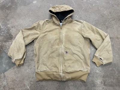 Carhartt Jacket Mens Medium Beige Duck J25 CML Hooded Canvas Bomber Workwear
