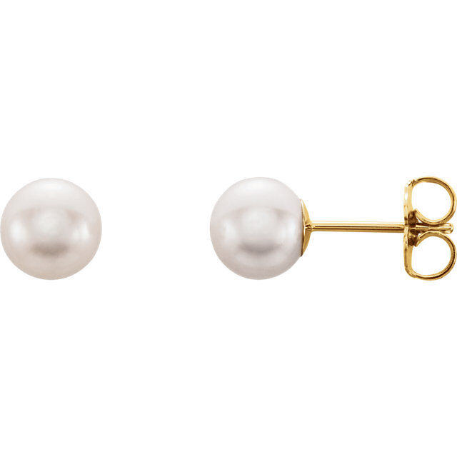 6-6.5mm Freshwater Cultured Pearl Earrings In 14K Yellow Gold Popularna WYPRZEDAŻ, nowość