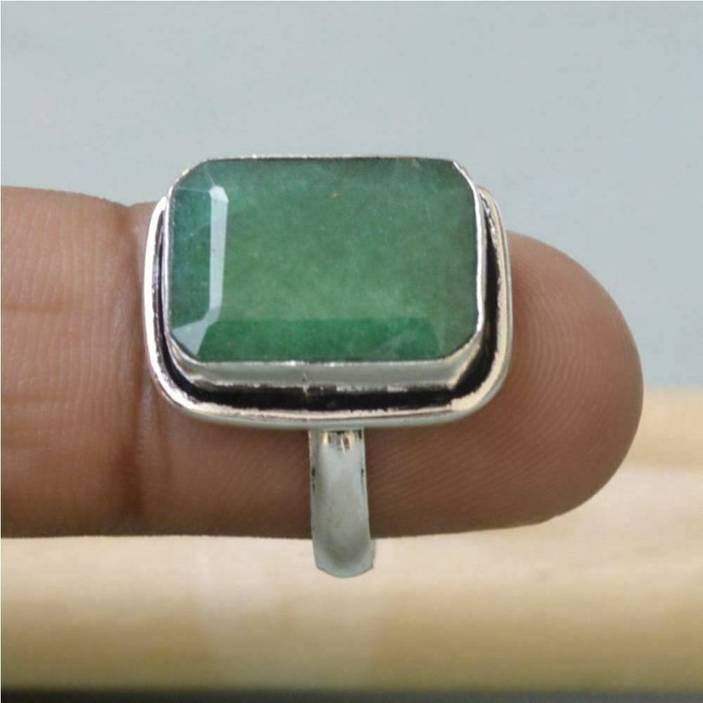 Koral Jewelry Square Emerald Ring - 925 Sterling Silver Vintage Boho Style (Size 8) - View #4