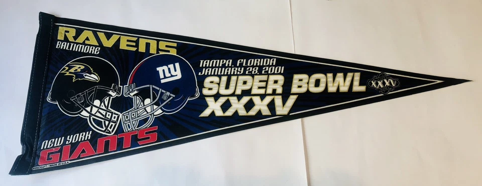 Banderín grande de los New York Giants Baltimore Ravens Super Bowl 2001 Foto 3 de 4