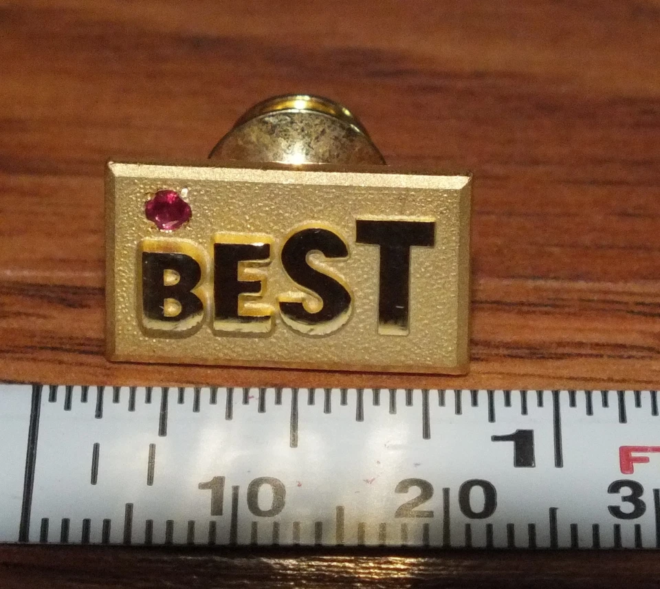 Unbranded Gold Tone "BEST" Small Collectible Pin with Red Ruby Stone *READ* - Image 4 of 4