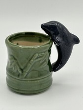 Small Planter Pot Glazed Bamboo And Porpoise 2.5"
