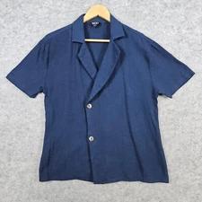 BooHooMan Navy Blue Semi Sheer Button Front Shirt Size S 100% Cotton Lightweight