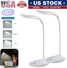 2× USB LED Desk Light Dimmable Bedside Reading Lamp Rechargeable Touch Control