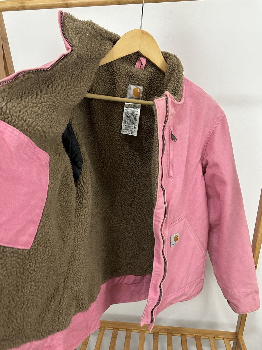 VTG Carhartt Women's RARE Pink Sherpa Lined WIP Work Jacket Size L