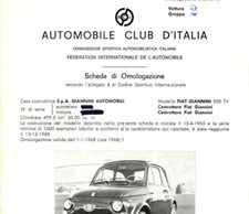 FIAT GIANNINI 500 TV COPIA SCHEDA OMOLOGAZIONE DA ORIGINALE DELL'EPOCA (255)