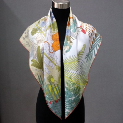Pure Twill Silk 18 Momme Double Face Scarf Stole Animals Print Square Shawl 35''