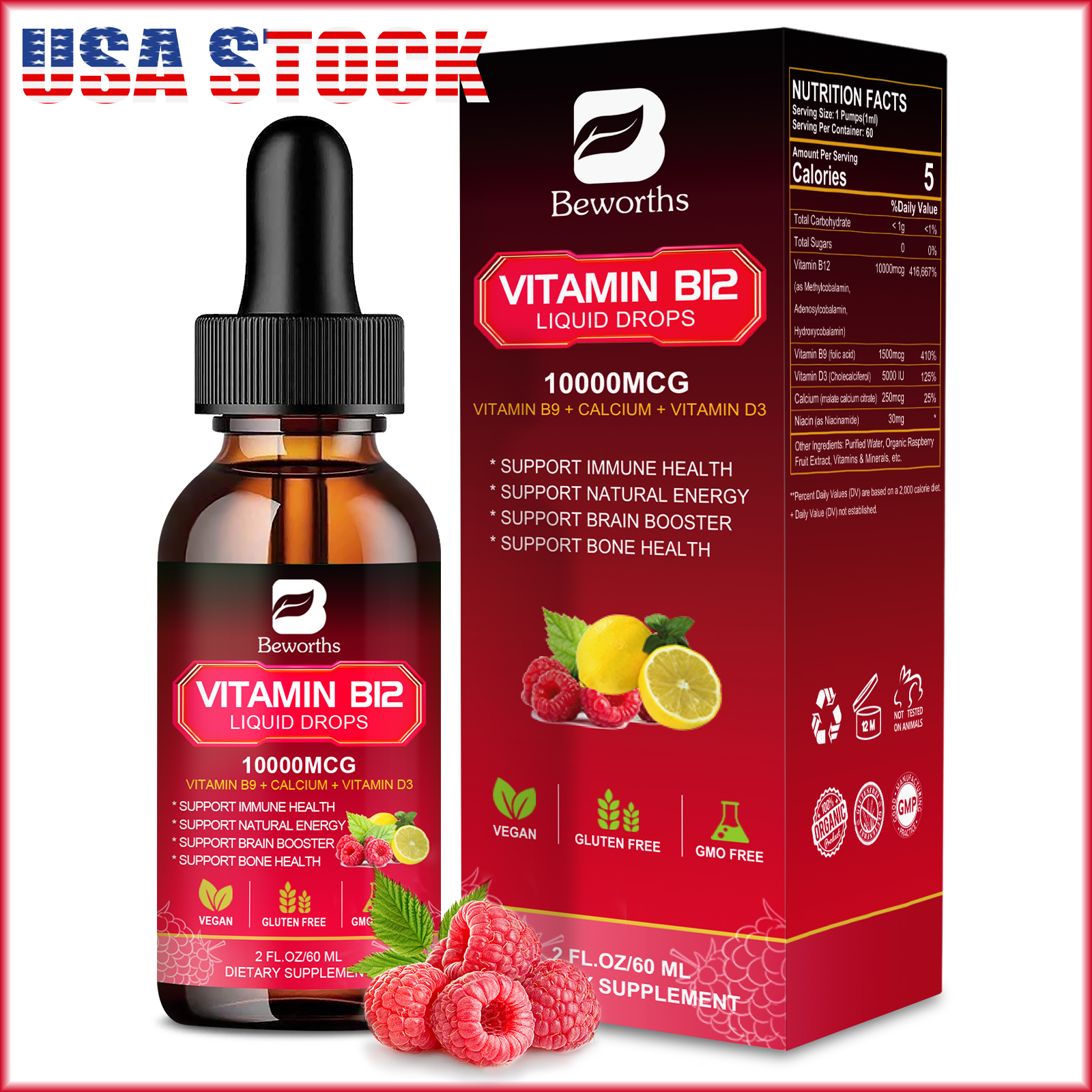 60ml Vitamin B12 Supplement Liquid Drops Extra Strength Suport Immunity Energy