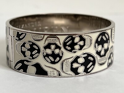 Alexander McQueen Skull Icon Logo White Black Enamel Silver Hinged