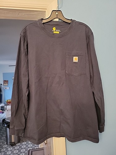 Carhartt T Shirt Adult XL (16/18) Grey Original Fit Long Sleeve Pocket Logo VGC