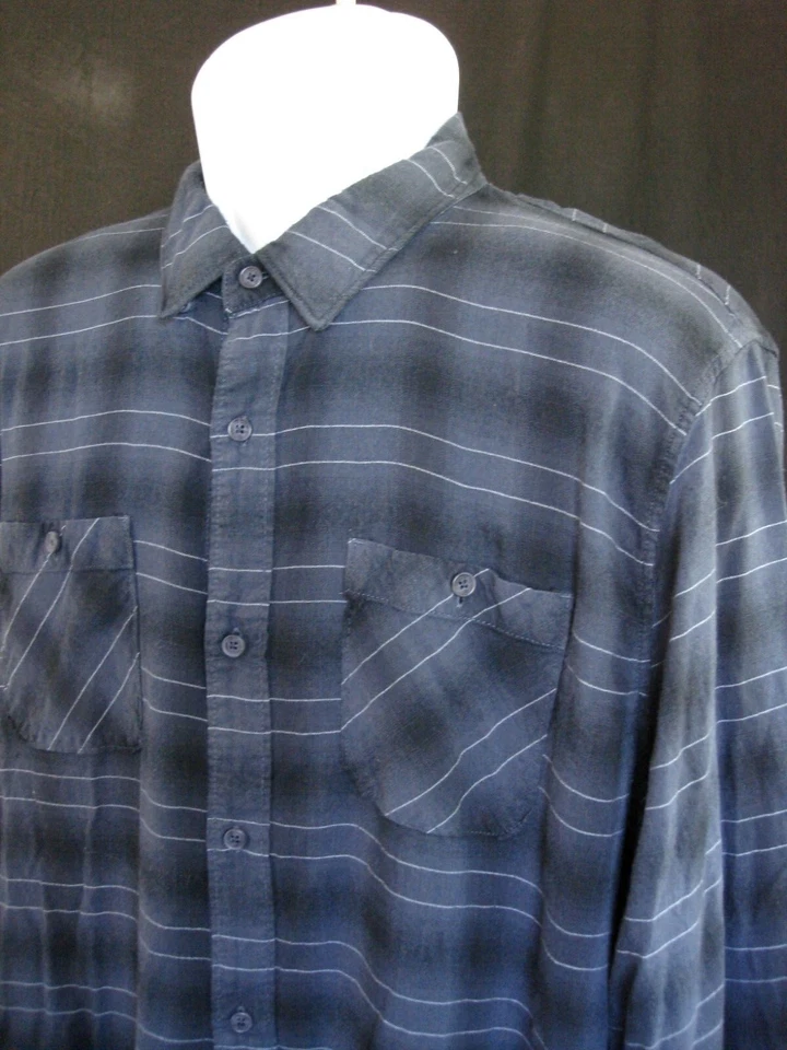 Travis Mathew Blue/Black Striped Rayon/Cotton L/S Button Ft. Shirt Sz. L - Image 2 of 4