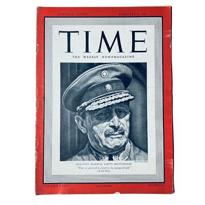 Time Magazine February 5, 1940 Vol 35 No. 6 Finland's Marshal Baron Mannerheim