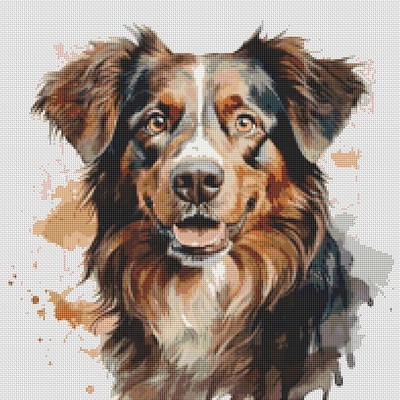 Australian Shepherd Welpe Hund zeitgenössisches Kunstwerk groß Original Kreuzstich