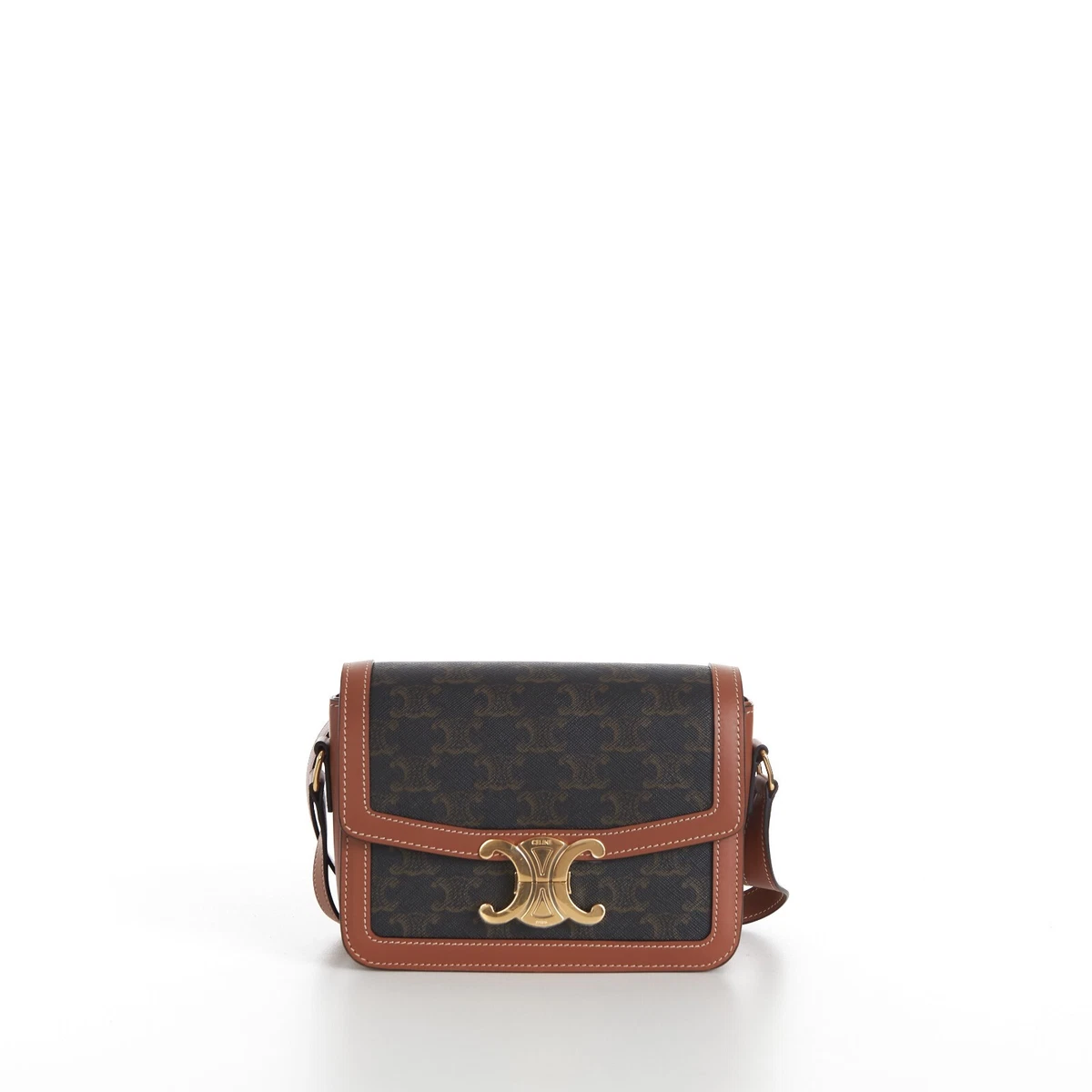 CELINE 3600 Teen Triomphe Bag Tan Triomphe Monogram Canvas Calfskin