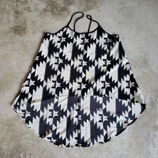 Elodie Tank Top Women's Large Black and White Aztec Pattern Spaghetti Strap