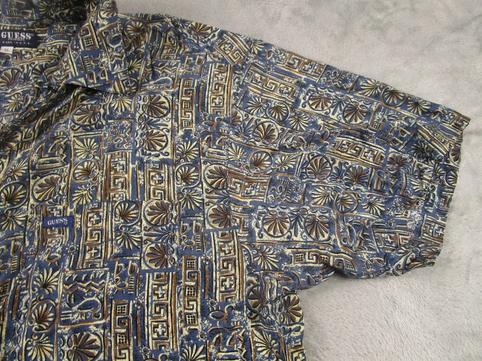 Vintage Guess Shirt Mens XL Blue Geometric Loop Collar Button Up 80s - Image 2 of 4