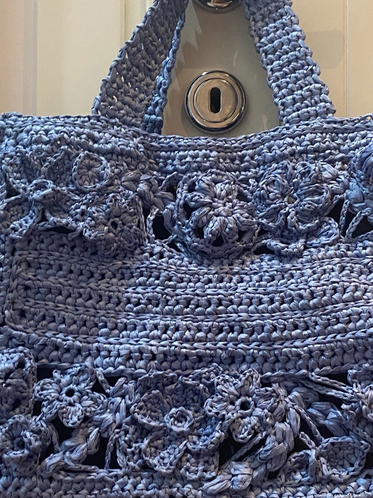 Handmade Raffia-Style Crochet Tote Bag Dior Inspired