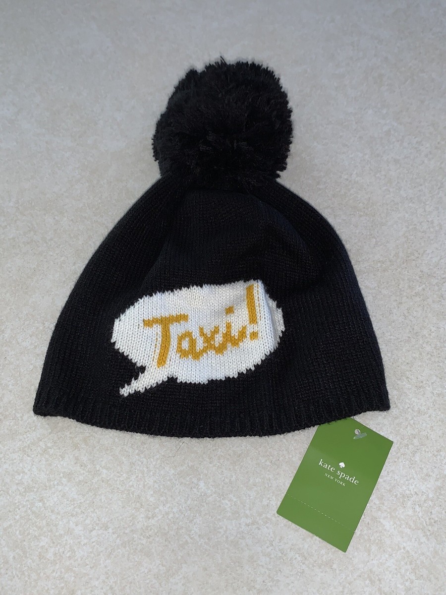 Kate Spade Winter Hat “Taxi” Knit Beanie with Pom Pom Black White Yellow NWT New s-l400.jpg main image 3