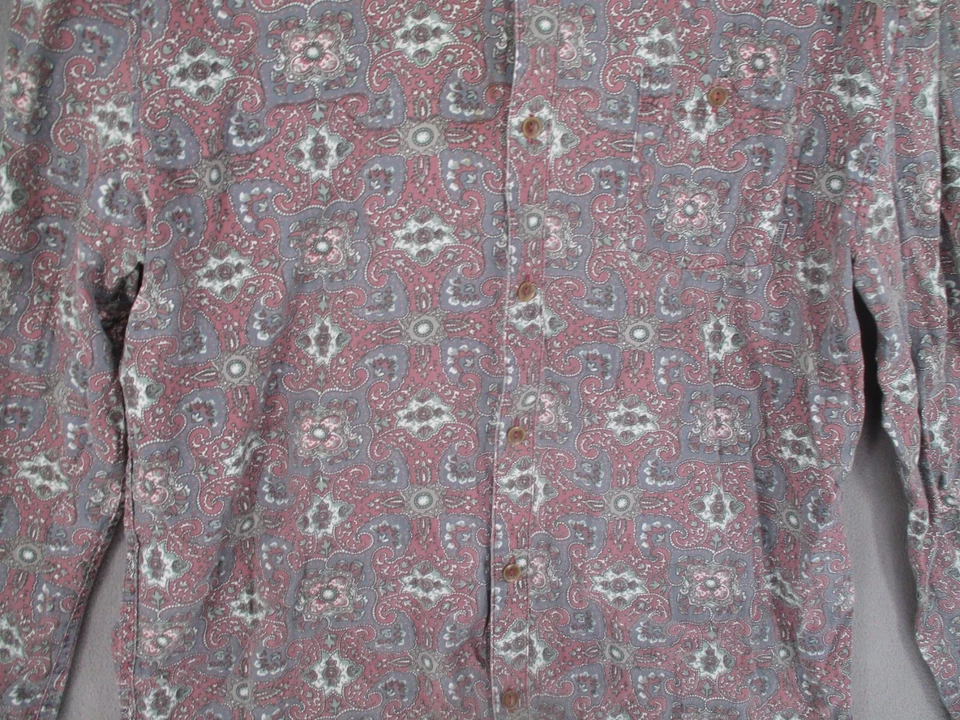 Camisa Stussy Para Hombre Grande Gris Rosa Paisley Manga Larga Patrón Abotonado Cuello Foto 3 de 4