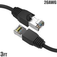 3FT Cat6A RJ45 Network LAN Ethernet SSTP Shielded Cable Cord Booted 26AWG Black