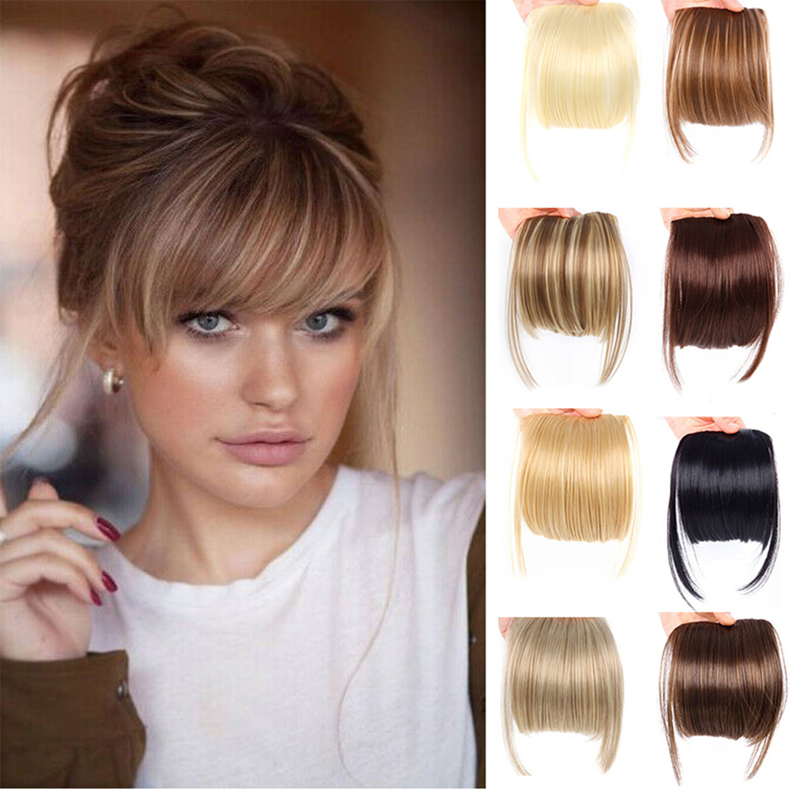 Clip In Women For Human Hair Neat Bangs Front Fringe Hair Extensions  Thick/Thin^ | eBay