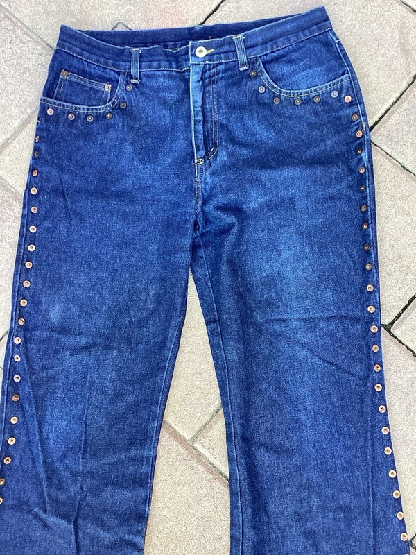 SLA ~ STUDDED / Riveted Designer Blue Jeans ~ Tag Size 11/12 Waist 34 inch