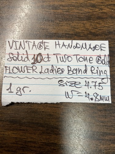 VINTAGE HANDMADE Solid 10K Two Tone Gold FLOWER Ladies Band Ring 1gr. Size 4.75 - Picture 23 of 23