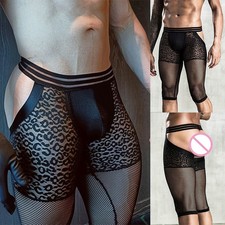 Boxer uomo trendy stampa leopardata trasparente schiena aperta pantaloncini marsupio intimo
