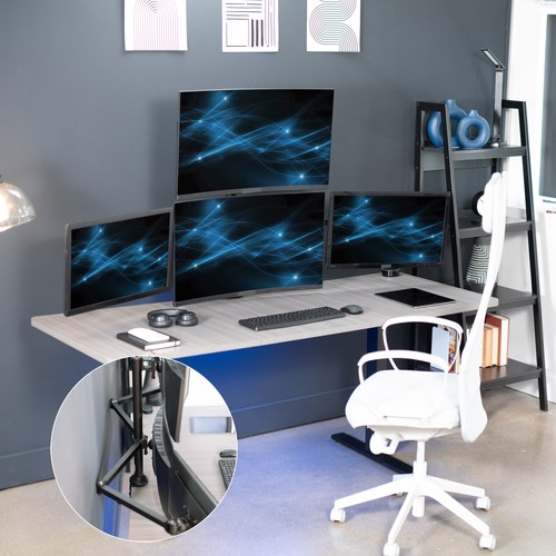 VIVO Support de Bureau Quad Moniteur Acier Réglable 3 + 1 Support | 4 Écrans jusqu'à 32" - Photo 7/8