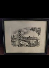 Alec Stern Vintage Etching Art- San Francisco Skyline Through Bay Bridge!!