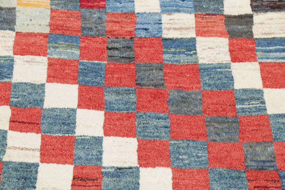 Alfombra de vestíbulo a cuadros 3x5 pies estilo Gabbeh alfombra de lana moderna alfombra de acento multicolor Foto 4 de 4