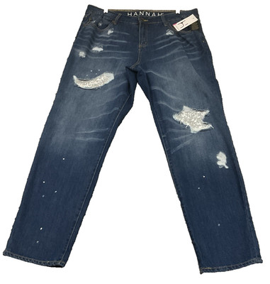NWT Hannah  Dark Wash Sequin Lined Distressed Denim Jeans Size 16 (38W)