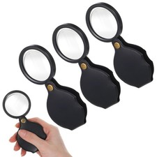 3Pcs 10x Small Magnifying Glass for Kids and Seniors, Pocket Magnifier Black