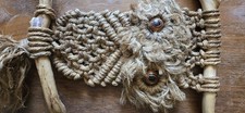 Vintage MCM Macrame Owl With Driftwood