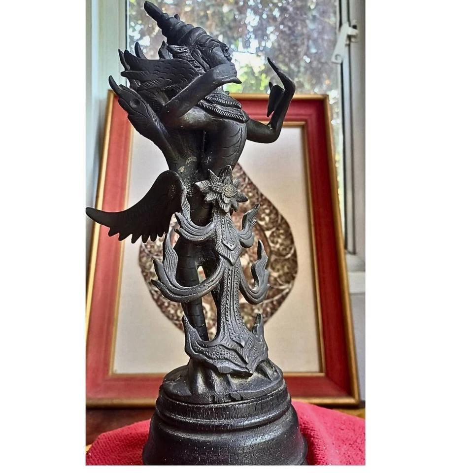 Rara Antigua Estatua de Bronce Kinara Arte Tailandés Escultura Figura Coleccionable 121/8" Alto Foto 2 de 4
