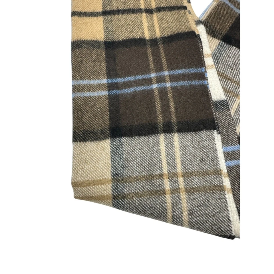 Bufanda borlas a cuadros marrón y azul 100 % cachemir Clubroom unisex nueva sin etiquetas Foto 4 de 4