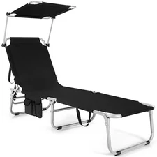 Foldable Sun Shading Lounge Chair Adjustable Beach Sunbathing Recliner W/Pocket