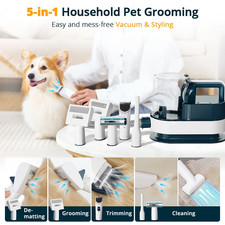 5 in 1 Pet Grooming Vacuum and Clipper,10Pcs Dog/Cat Grooming Kit with 2.5L for