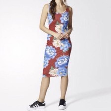 Adidas Originals x FARM Rio Chita Tank Dress Bodycon Stripes Floral Red S RARE