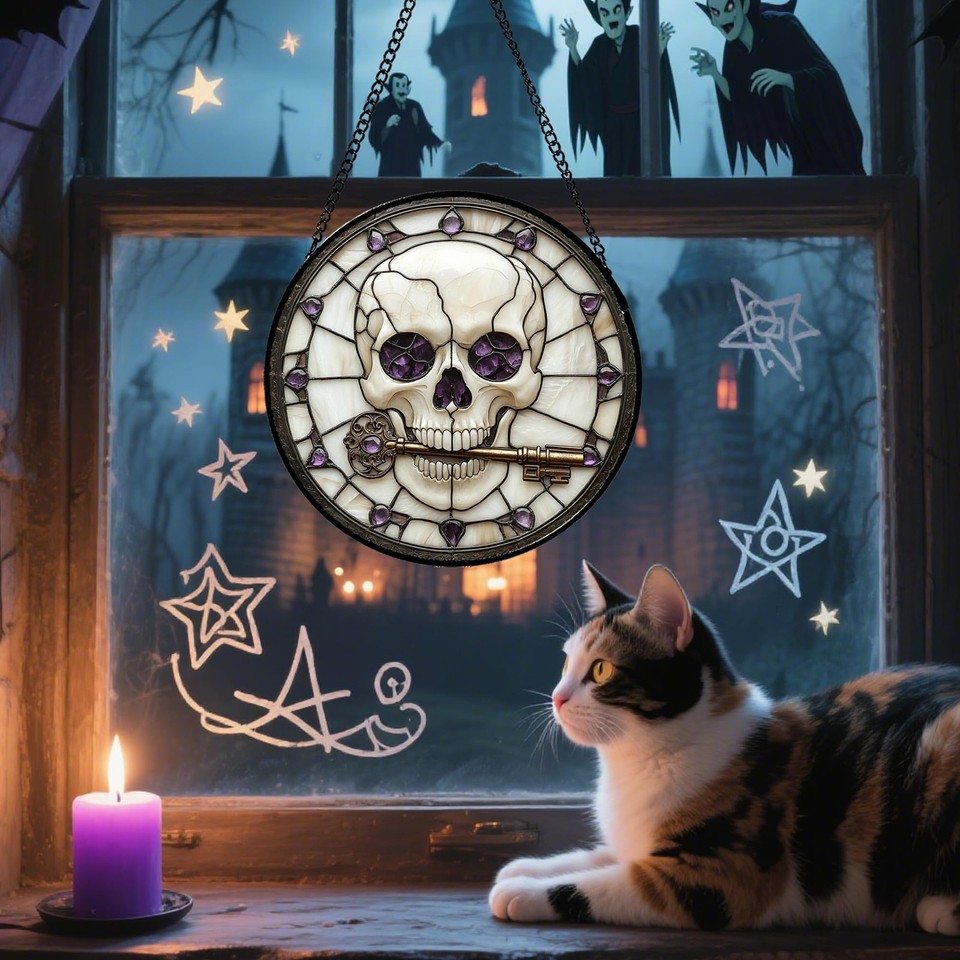 Skull Gothic Halloween Stained Glass Window Hanging Suncatcher Gifts 6. ...