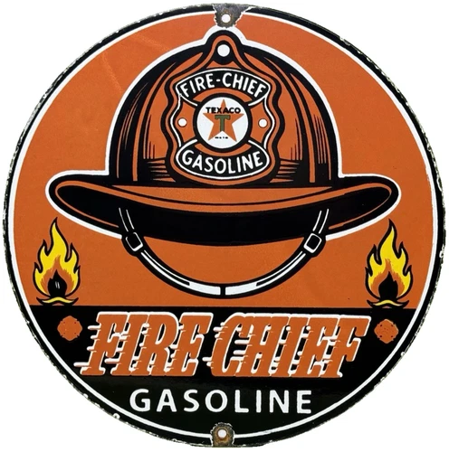 VINTAGE TEXACO FIRE CHIEF GASOLINE PORCELAIN SIGN MOTOR OIL GAS STATION PUMP