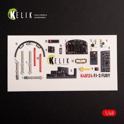 FJ-3. Interior 3D Decals (for Kitty Hawk / Zimimodel) Scale 1:48 KeliK K48124