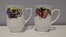 RARE VINTAGE - Kingsbury Floral Fine Bone China Cups Staffordshire Roses Pansies
