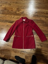 Michael Kors Womens Red Zip Front Collared Li...