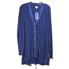 New Cardigan by Crown  Ivy Navy Blue Goldtone Button Front Size L NWT