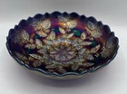 Vintage BLUE CARNIVAL GLASS BOWL / 8.5” Diameter