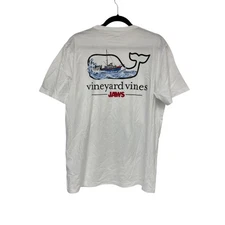 Vineyard Vines Jaws T Shirt Men's Medium Short Sleeve Pocket Tee White Cap 50th